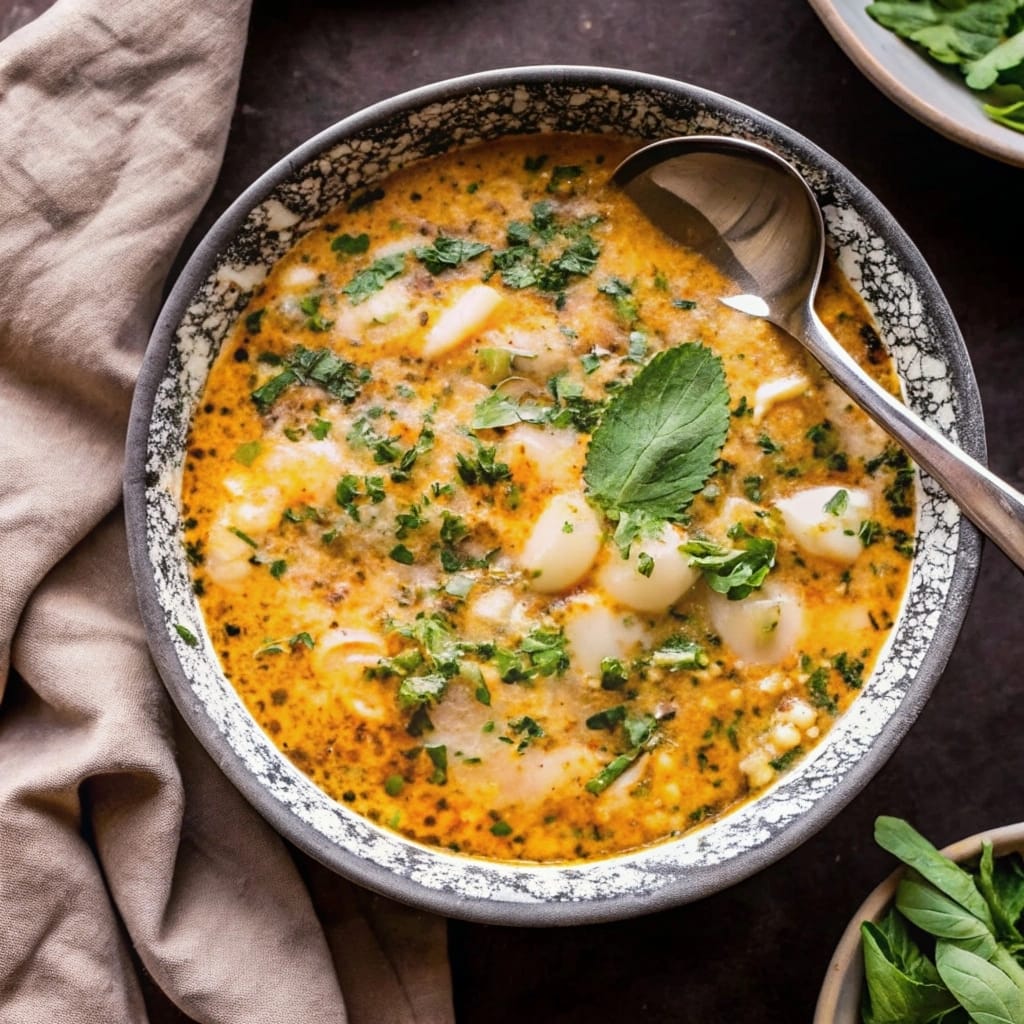 A bowl of creamy gnocchi chicken soup with carrots, spinach, and sun-dried tomatoes, topped with Parmesan.