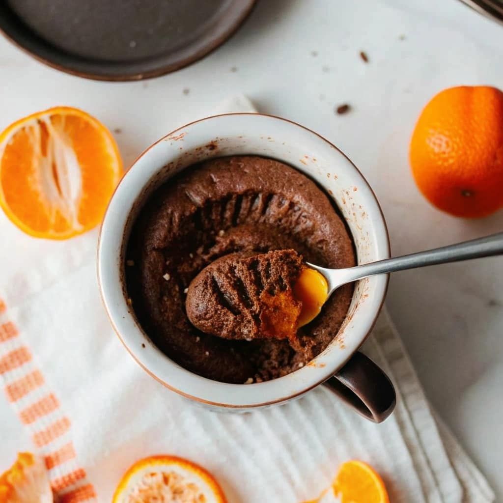 A single ramekin of chocolate orange baked oats with a melting piece of chocolate on top.