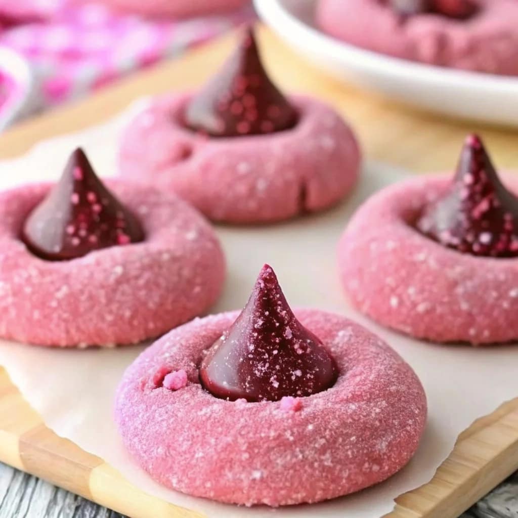 Easy homemade strawberry kiss cookies – pink, soft, with chocolate
