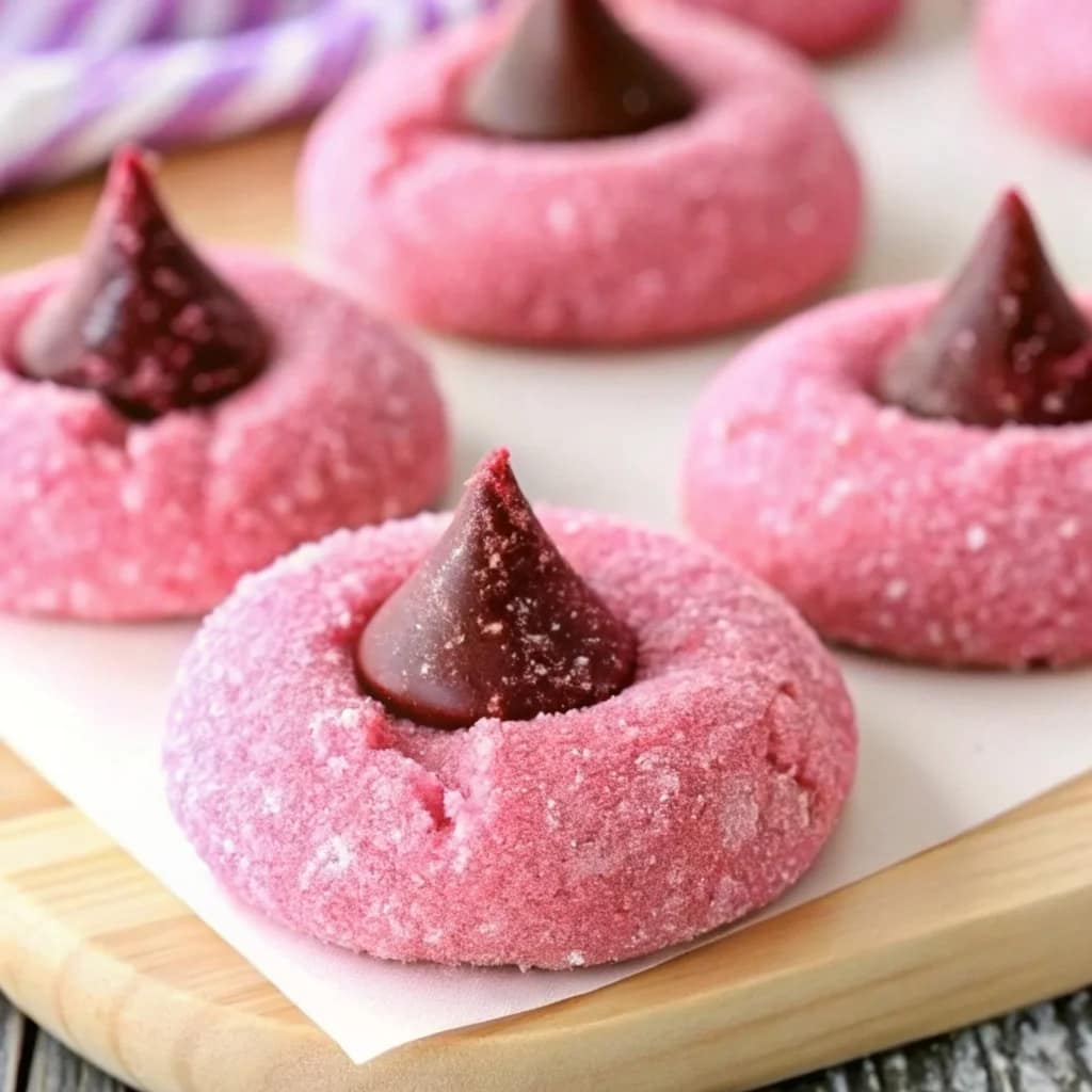 Easy homemade strawberry kiss cookies – pink, soft, with chocolate