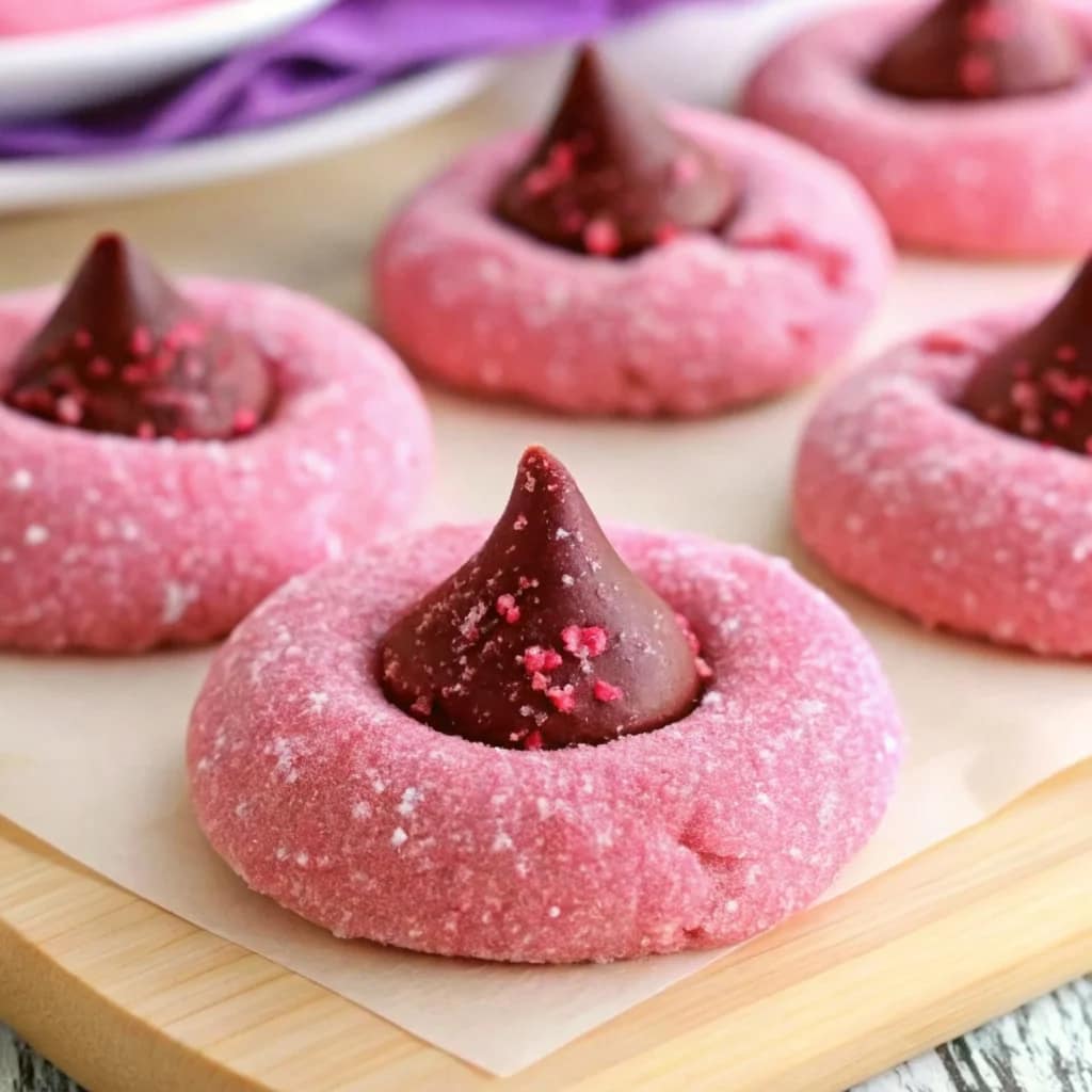 Easy homemade strawberry kiss cookies – pink, soft, with chocolate