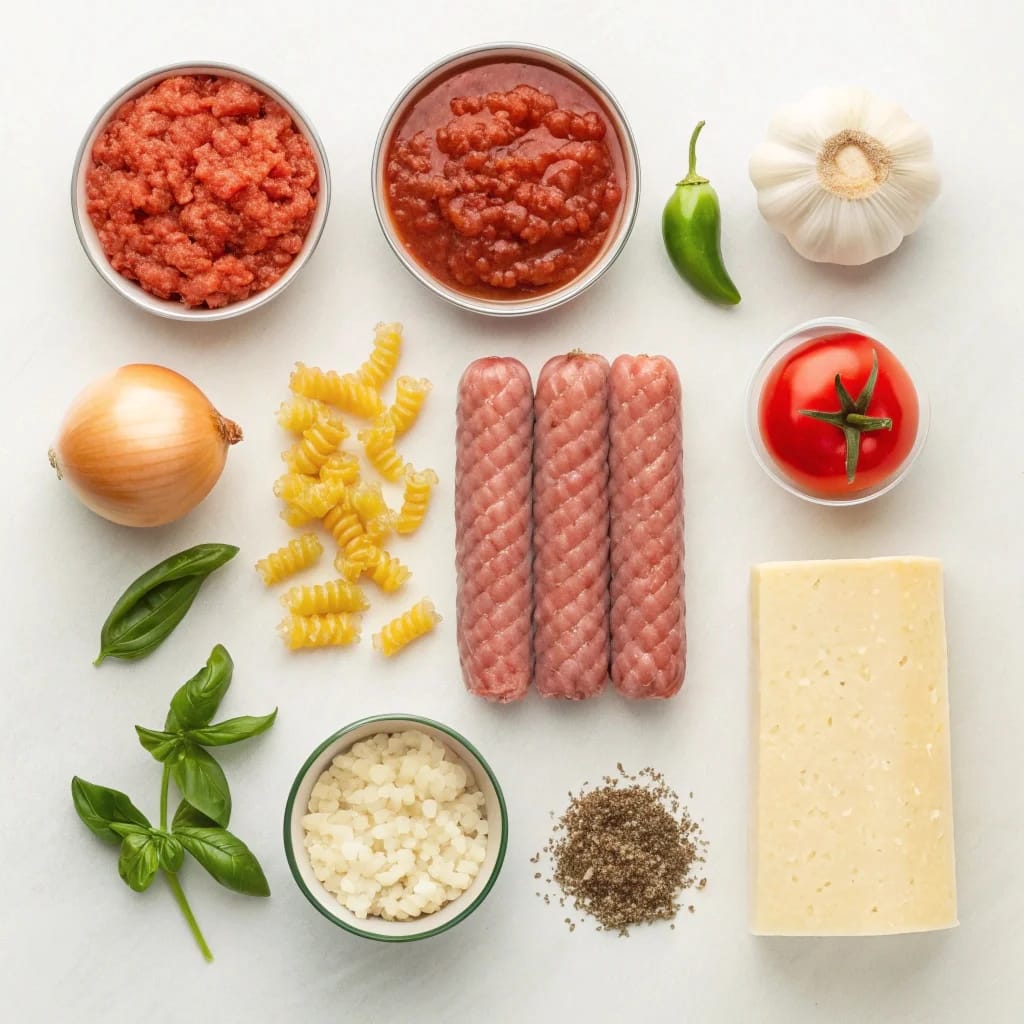 Ingredients needed for easy Italian sausage pasta