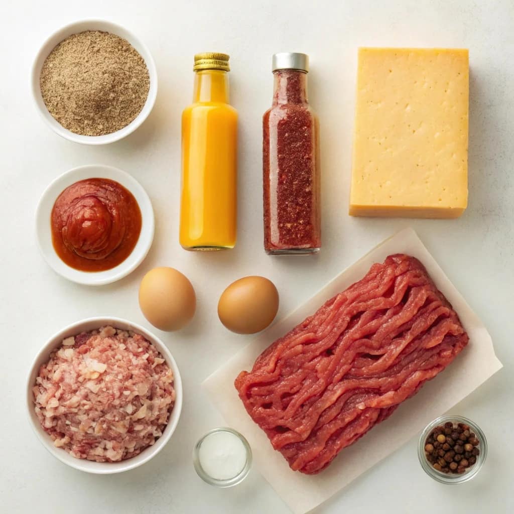 Ingredients needed for easy cheeseburger meatloaf