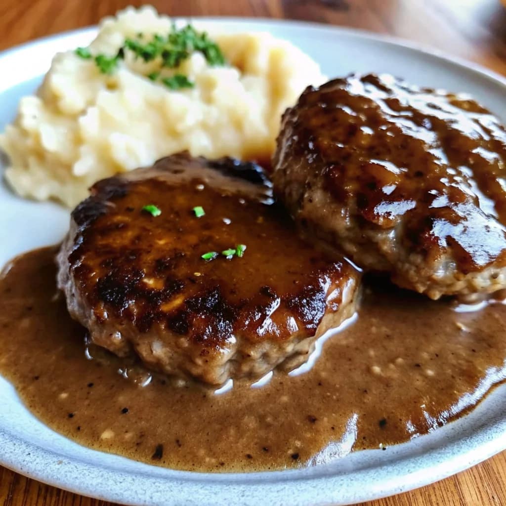 Easy homemade hamburger steak with savory brown gravy – juicy, comforting, classic
