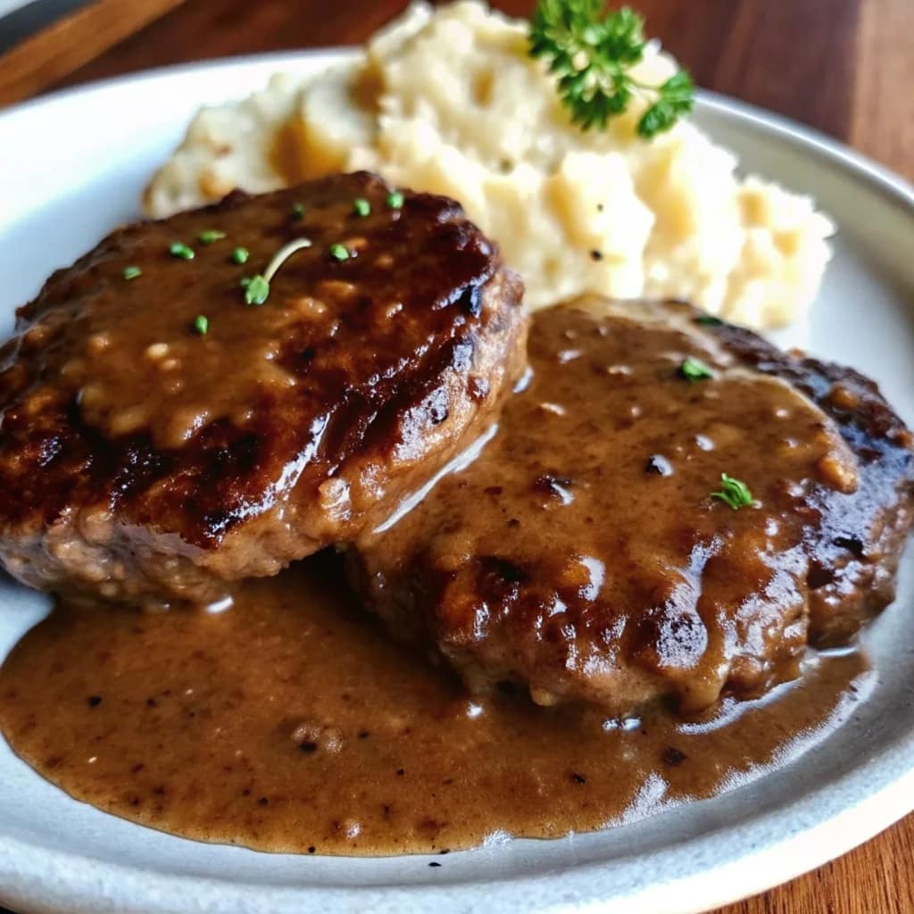 Easy homemade hamburger steak with savory brown gravy – juicy, comforting, classic