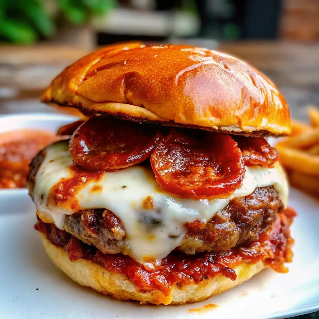 Easy homemade pizza burgers – cheesy, saucy, pepperoni-topped