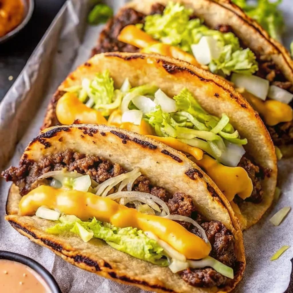 Easy homemade smash burger tacos – crispy, cheesy, juicy