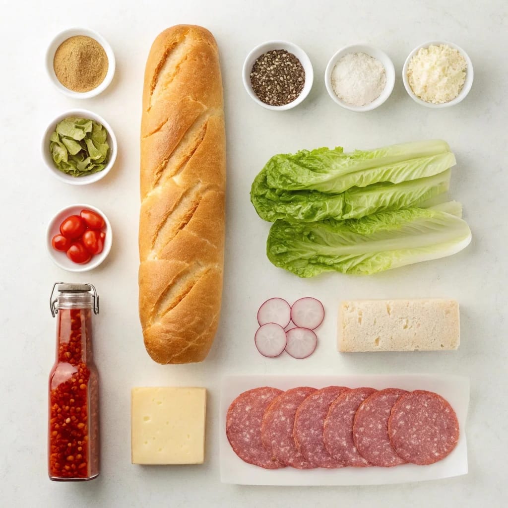 Ingredients for easy baked Italian grinder sandwich