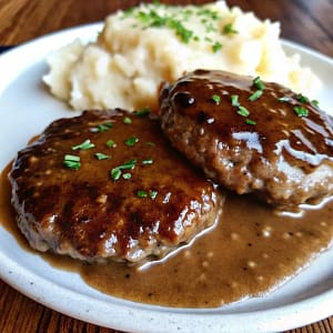 Easy homemade hamburger steak with savory brown gravy – juicy, comforting, classic