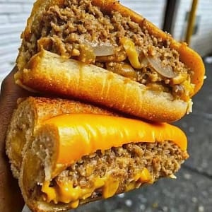 Easy homemade Philly cheesesteak sloppy joes – saucy, cheesy, hearty