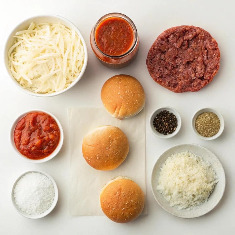 Ingredients for easy pizza burgers